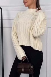 Women's Casual Wide Stripe Solid Color Short Sweater