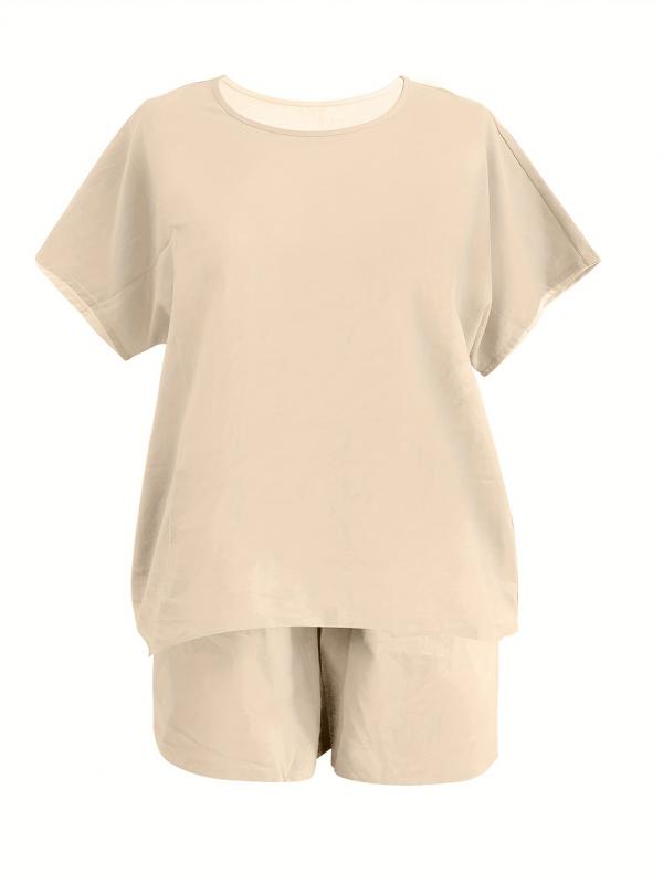 Casual Crew Neck T-shirt & Elastic Waist Shorts