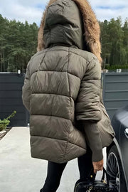 Women's fashionable large fur collar hooded cotton coat