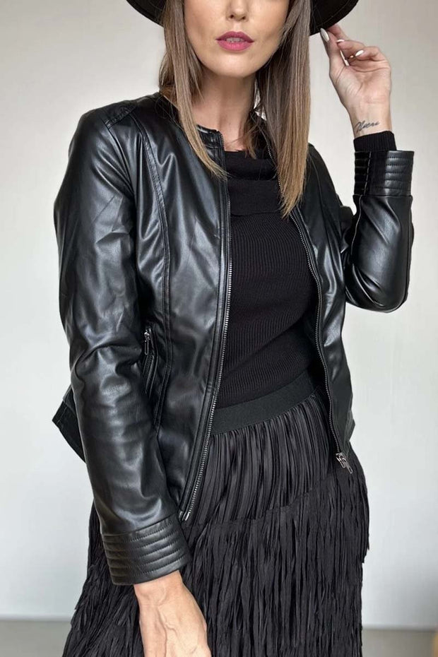 Women's fashionable short leather jacket