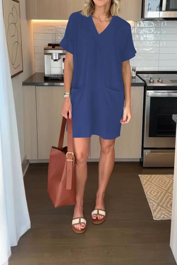 V-neck Solid Color Dress