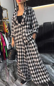 Women's Lapel Long Sleeve Plaid Printed Casual Two-Piece Suit