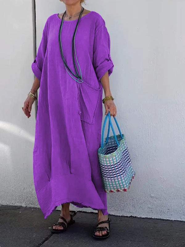 Cotton and linen patchwork long dress