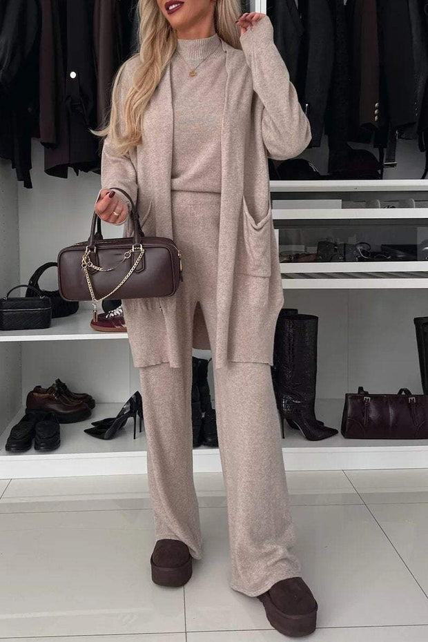 Women's Round Neck Long Sleeve Knitted Casual 3 Piece Suit