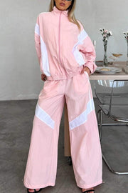 Women's Sports Color-blocked Quick-drying Two-piece Pants Suit