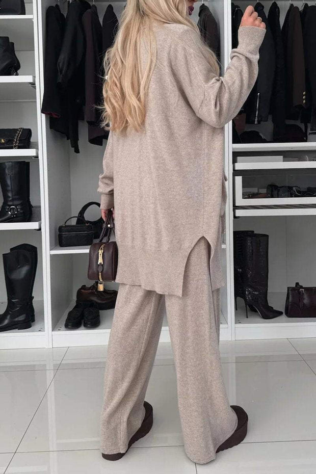 Women's Round Neck Long Sleeve Knitted Casual 3 Piece Suit