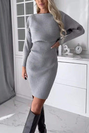 Women's Casual V-neck Dress + Top Two-piece Set