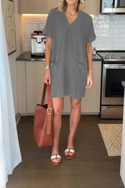 V-neck Solid Color Dress