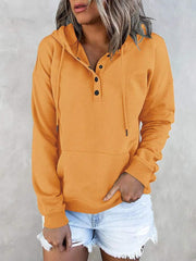 Hotouch Solid Button Front Hoodie with Pocket