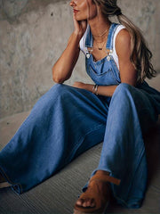 Loose Side Pocket Sleeveless Denim Jumpsuits