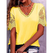 Women's lace stitching loose V-neck T-shirt