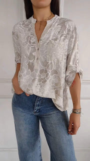 Women's V-neck Mid-sleeve Printed Sequined Casual Top