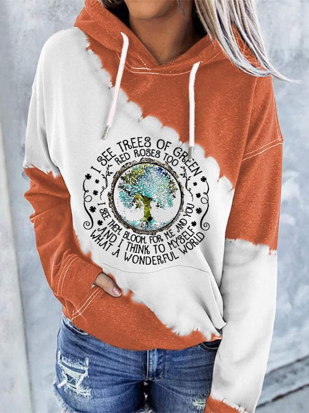 Hippie What A Wonderful World Print Hoodie