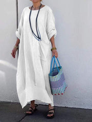 Cotton and linen patchwork long dress