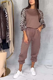 Women's casual leopard print stitching comfortable sports suit