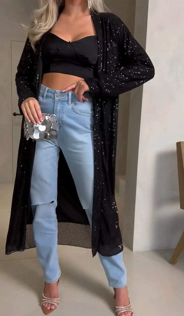 Women's Fashion V-Neck Sequin Cardigan Jacket