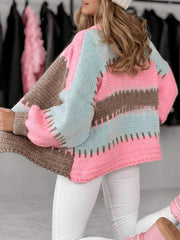 Women's Long Sleeve Striped Knitted Cardigan