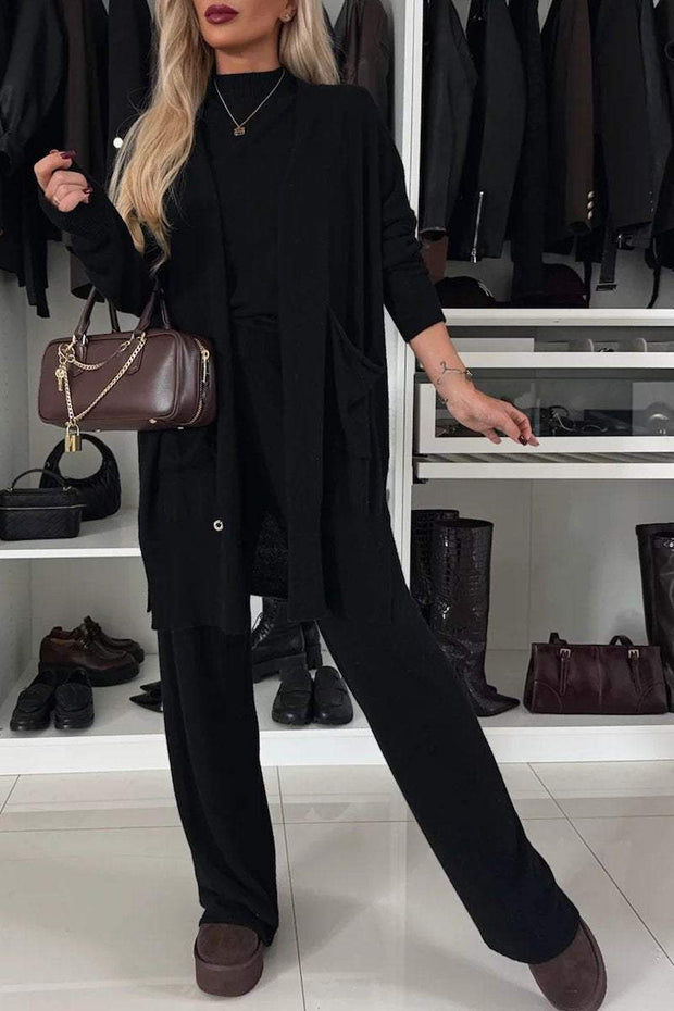 Women's Round Neck Long Sleeve Knitted Casual 3 Piece Suit