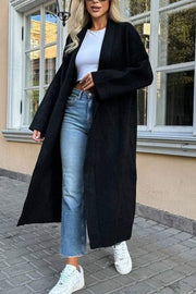 Women's Casual Lapel Solid Color Long Cardigan Jacket