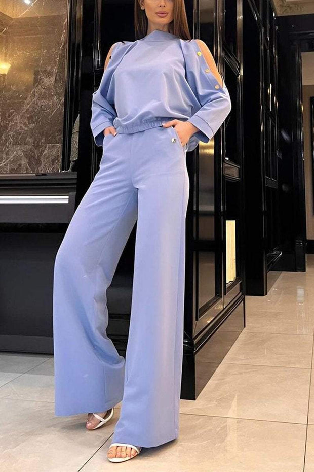 Women's Casual Round-neck Off-shoulder Two-piece Suit