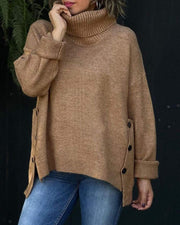 Women's Solid Color Turtleneck Irregular Sweater