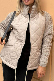 Women's Casual Solid Color Knitted Patchwork Zipped Jacket