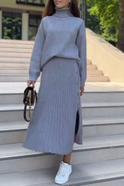 Women's Turtleneck Long Sleeve Sweater Skirt Two Piece Set