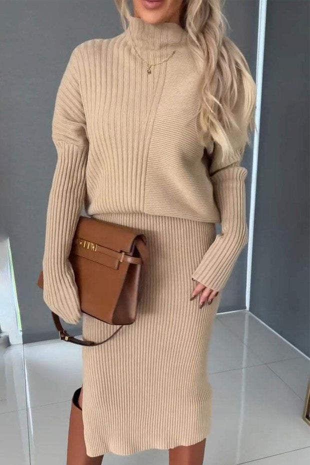 Women's Turtleneck Long Sleeve Sweater Skirt Suit