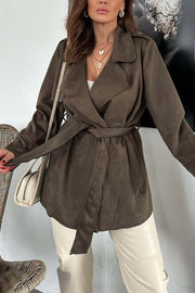 Women's Casual Waist Belted Lapel Loose Coat