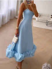 Elegant A-line Ruffled Hem Evening Dress