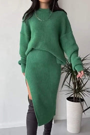 Women's Casual Solid Color Knitted Skirt Two-piece Set