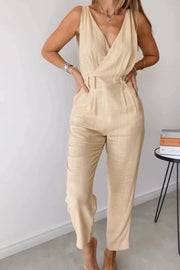 Cotton and linen lace-up jumpsuit