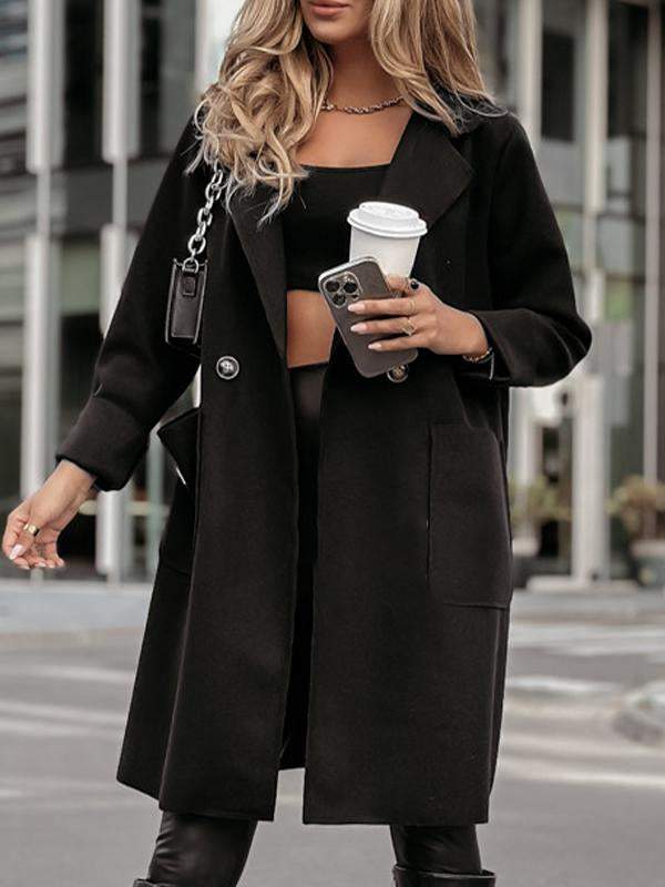 Women's Lapel Long Sleeve Casual Mid-length Coat