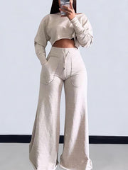 Autumn and Winter Short Top Wide Leg Pants Sweatshirt Suit