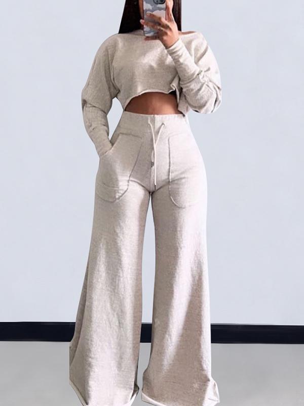 Autumn and Winter Short Top Wide Leg Pants Sweatshirt Suit