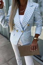 Women's Fashion Plaid Double Breasted Blazer