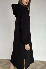 Women's Casual Solid Color Slit Hooded Sports Dress