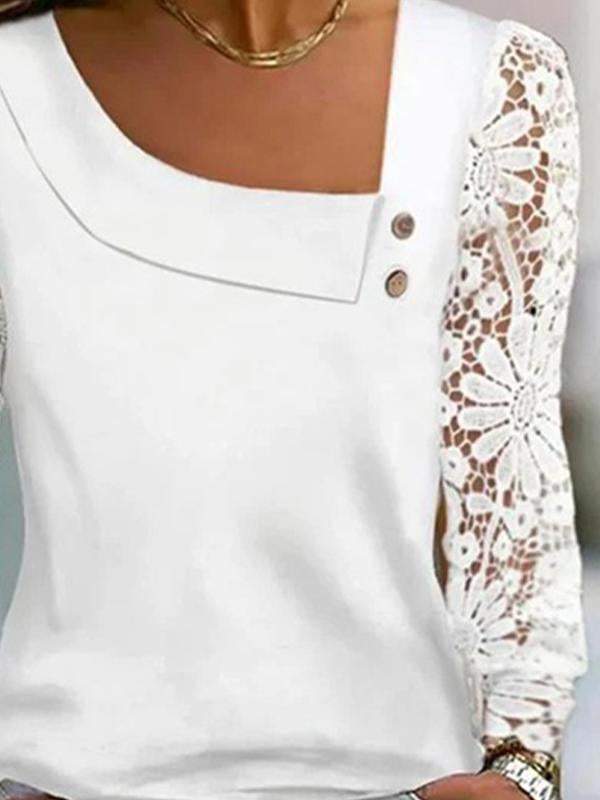 Women's Slant Neck Lace Long Sleeve Top