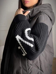 Women's High Collar Long Sleeve Hooded Patchwork Coat