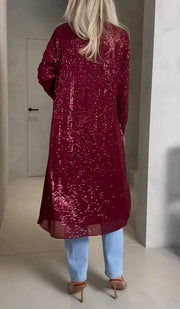 Women's Fashion V-Neck Sequin Cardigan Jacket