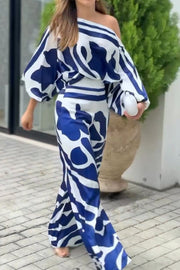 Printed one-shoulder suit