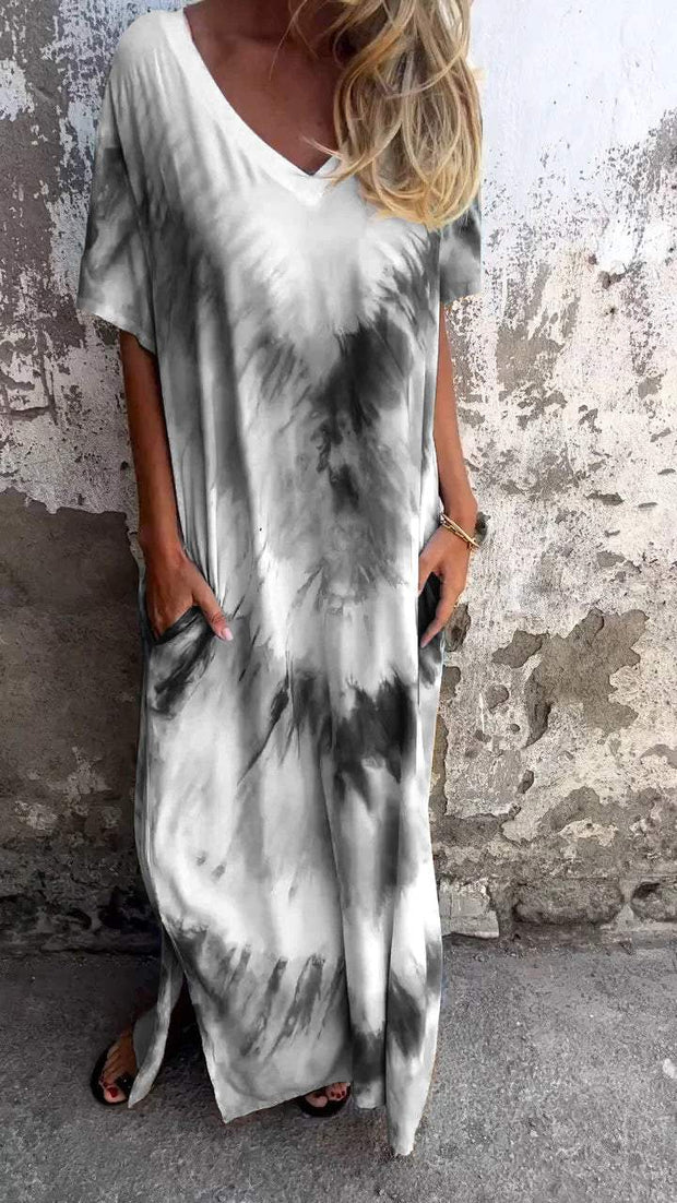 Tie-dye V-neck Long Comfortable Dress