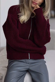 Women's Casual Solid Color Zipper Sweater