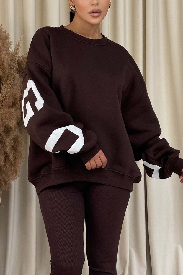 Women's casual back letter print sweatshirt and leggings two-piece set