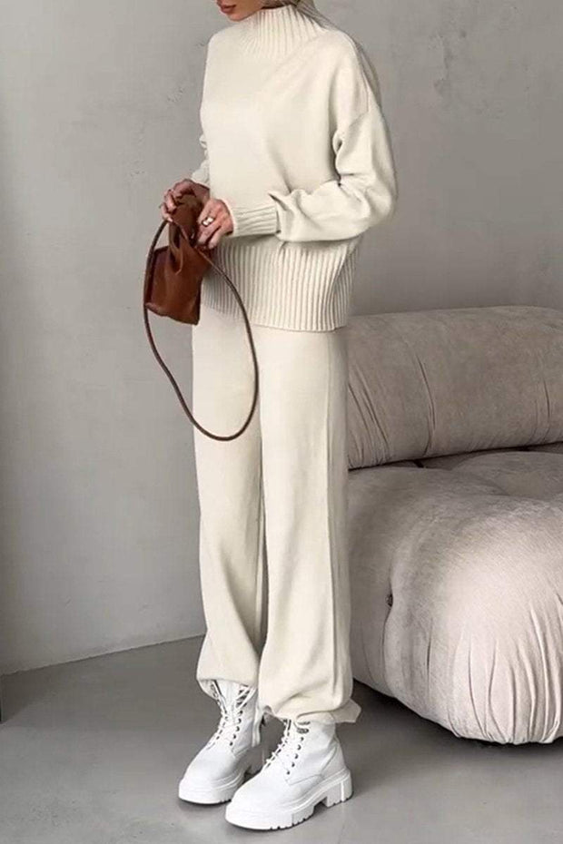 Women's Round Neck Long Sleeve Sweater Casual Suit