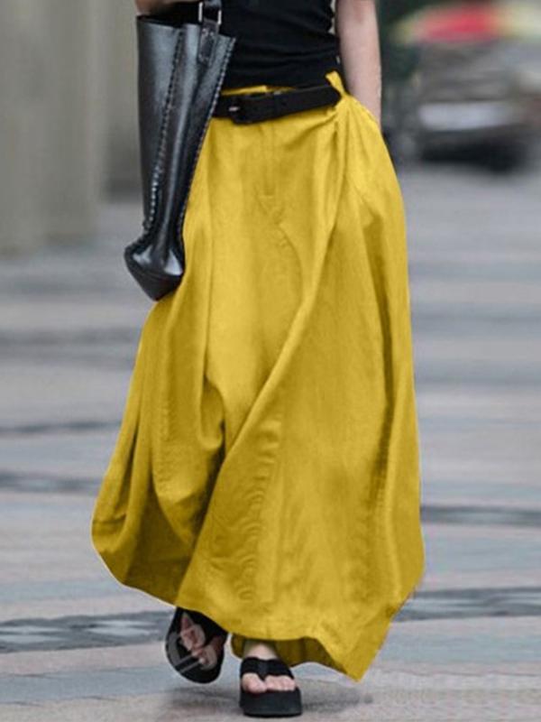 Half-length skirt with large hem, A-line skirt, high-waisted large size long skirt