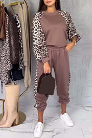 Women's casual leopard print stitching comfortable sports suit