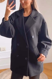 Women's casual puff sleeve double breasted coat