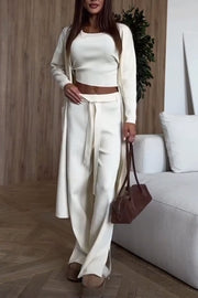 Women's solid color knitted three-piece suit