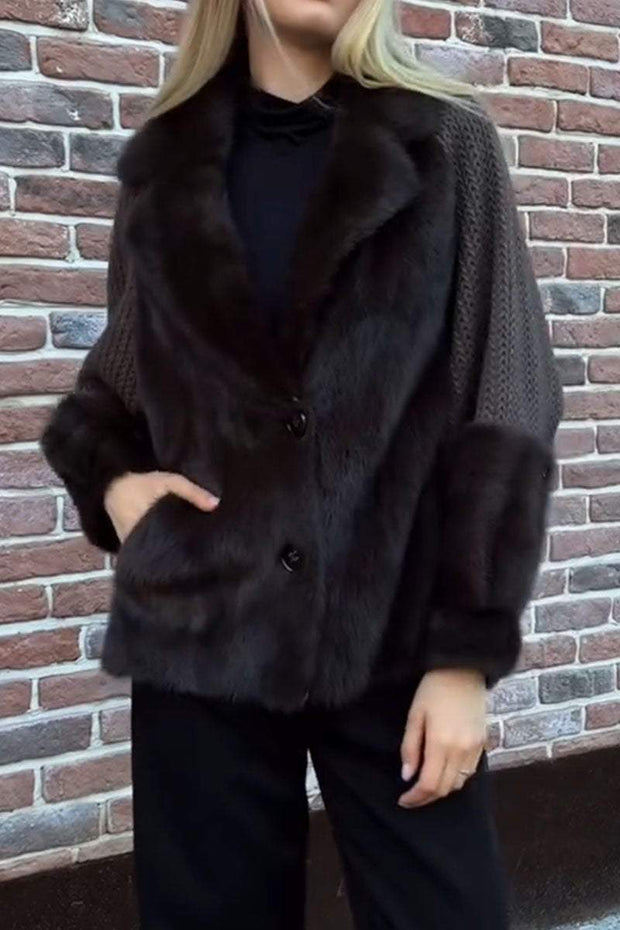 Women's Casual Plush Knit Patchwork Coat